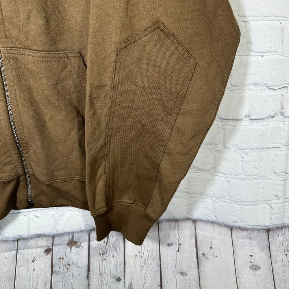 American Giant Mens Brown Cotton Fleece Full Zip Bomber Jacket Made in USA Large